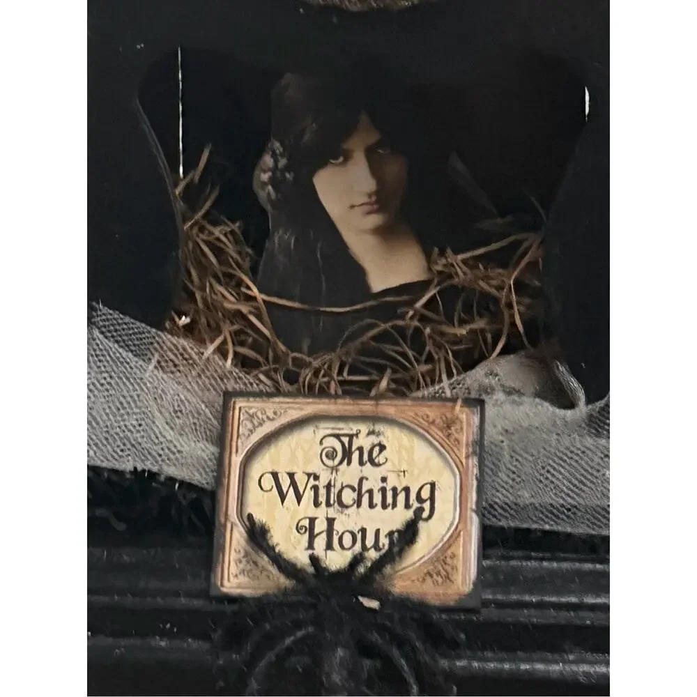 NWT Halloween Witch Black Gothic Mantel Faux ClockDecor - The Witching Hour